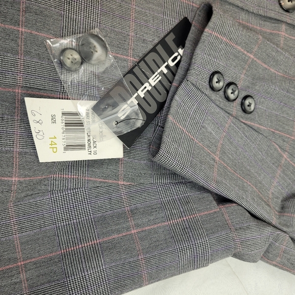 Rafaella Petite Women's Gray Pink Plaid Fitted Lined Blazer Office Work NWT 14 - Picture 8 of 12